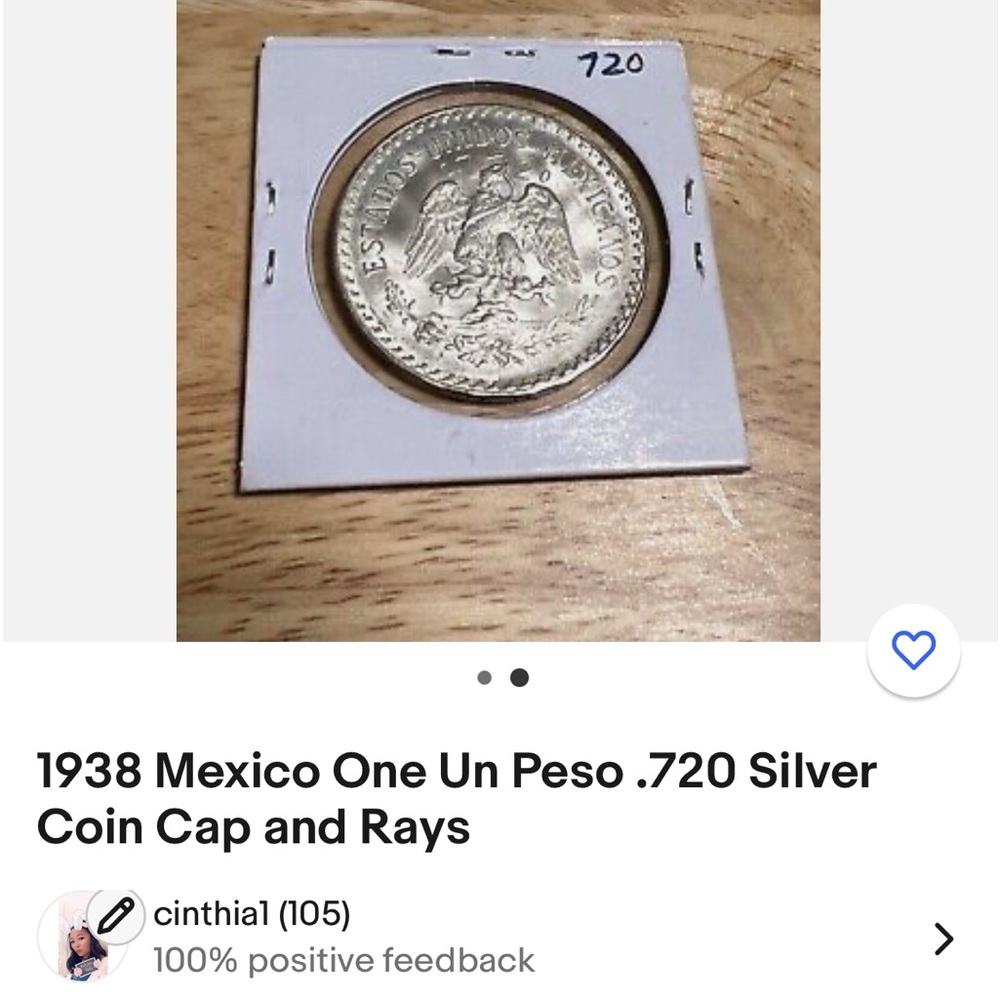 Silver Mexico Coin 1938, excellent condition